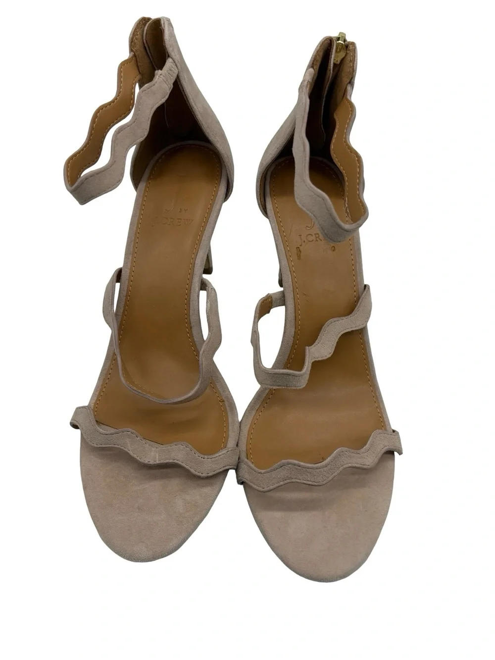 J. Crew 3 Strap Scallop Suede Leather Heel Sandal